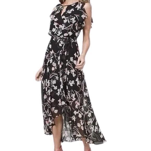 White House Black Market Wrap Hi-Low Sheer Floral Dress – EUC Size 6 - Picture 2 of 5